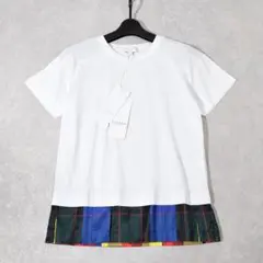 未使用 エスカーダ ESCADA タータンチェック 裾プリーツ Tシャツ 白