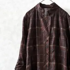 ARTISAN シャツワンピース フレア チェック柄 サイドスリット シルク