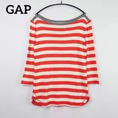美品☆GAP マリンボーダー カットソー【М】レディース 7分袖 ラウンド裾