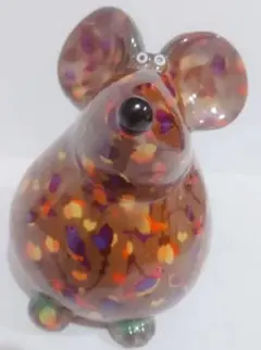 ☆極美品☆POMME PIDOU　 カラフルガラス製マウス型オブジェ　貯金箱