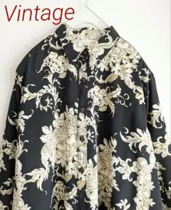 美品 ヴィンテージ シャツ 花柄 ロング丈 総柄 個性的 匿名