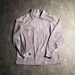 【ヴィンテージ】ストライプ柄　総柄シャツ　ドット柄　グレー　古着　ZBS3