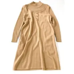 FOXEYフォクシー ロング ニット 長袖 ワンピース ハイネック L 茶色
