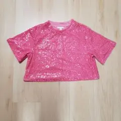 レディース H&M ピンク スパンコール 半袖Tシャツ M