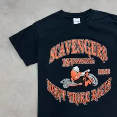 骸骨バイカー　ビッグプリント　トップス　半袖　Tシャツ　古着　ブラック　黒色　S