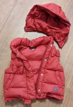 Bebe 赤色のベスト 子供用 90cm 女の子 ダウン80% フード取り外し可