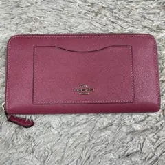 【美品】COACH コーチ 長財布 ラウンドファスナー レザー 本革 ピンク