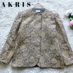 アクリス 皇室御用達 ノーカラージャケット ジャガード ラメ ラインストーン
