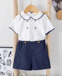 SHEIN 襟付きシャツとショーツセット 2-3Y