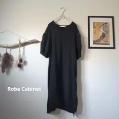 Robe Cabinet レーヨン混　ボタン付きパフスリーブワンピース　黒
