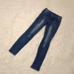 QUEENSPOP レッドジッパー スキニーデニム ストレッチカーゴジーンズ