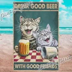 ブリキ看板 アメリカン雑貨 装飾画 ビール レトロ 猫 インテリア小物 看板