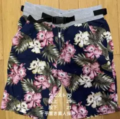 フローラル柄 ネイビー ショートパンツ Lサイズ