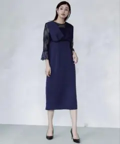 着用1回 美品《REPLETE》ジャンパーレースドレス ネイビーM 定価2万