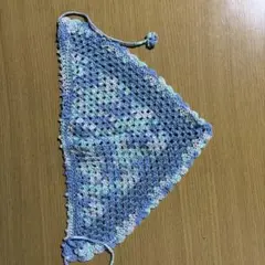 バブーシュカ　ハンドメイド　かぎ針編み 三角スカーフ 青系