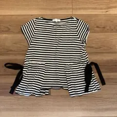 ル.シャンテ　黒と白ストライプ 半袖トップス　M