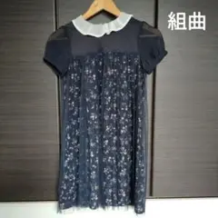 組曲 140 ワンピース ブラック 黒 花柄 発表会 ガールズ