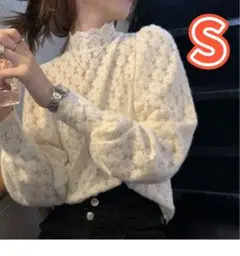 韓国服レディース総レースブラウス長袖トップス ハイネック花柄シースルーS春秋冬