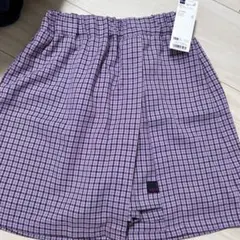 新品GU チェック柄ハーフパンツ 150サイズ パープル