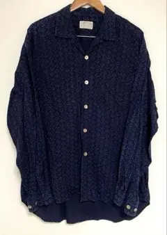 ABITIO 90s 80s レトロ シャツ ネイビー 花柄 オープンカラー