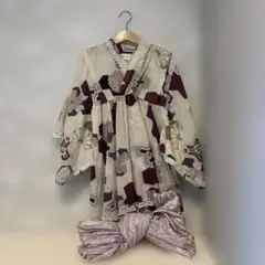 【美品】ひよこ商店 キッズ浴衣ドレス 花柄・幾何学模様 サイズ110
