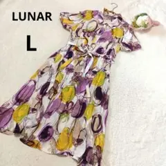 LUNAR ルナー フレアワンピース ロング丈 半袖 花柄 紫系/L