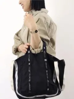 COOCO クーコ●モノトーンロゴテープｘ軽量ナイロン２WAY トートバッグ