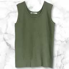 KHALITA リブ編みタンクトップ　ベスト　トップス　カーキ　おしゃれ　L