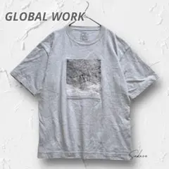 Y4635＊グローバルワーク 半袖フォトプリントTシャツ グレー M カジュアル
