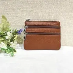 【新品】キー＆コインケース ブラウン 牛革ファスナーポケット 小型財布