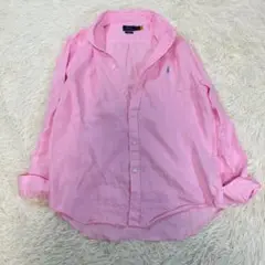 人気　ラルフローレン　シャツ　リネン　長袖　ピンク　リラックスフィット　L