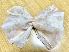 【美品】マルイ 兵児帯 ピンクベージュ オーガンジー レース ゴールド 浴衣