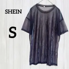 SHEIN【S】透け感 メッシュTシャツ パープル グラデーション 半袖 夏