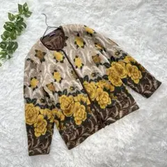 Jacquard 花柄デザインニットカーディガン　レトロ　Mサイズ