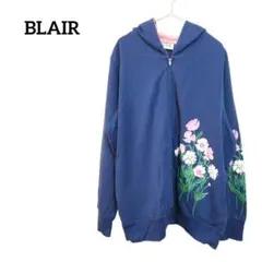 BLAIR 花柄刺繍パーカー ネイビー ピンク フーディー 大きいサイズ