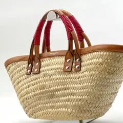 美品✨バレンシアガ かごバッグ ビストロパニエ ラフィア×レザー レッド
