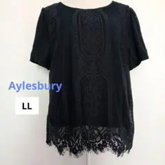 【新品未使用】Aylesbury レース　半袖ブラウス　ネイビー　洗える　LL
