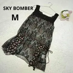 スカイボンバー ノースリーブチュニック 黒 シースルー 総柄 トップス/M