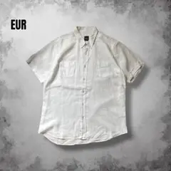 00s EUR オーバーサイズ 半袖リネンシャツ ボタンダウン サマーシャツ