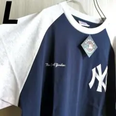 【値下】MLB ヤンキース　チームロゴ刺繍　ラグランスリーブ　tシャツL