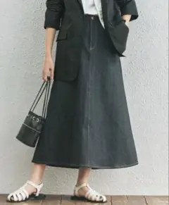 近年モデル 23区DENIM フレア デニム スカート ロング インディゴ 青