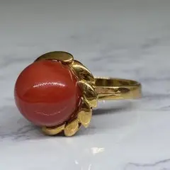海の宝石 大粒 コーラル サンゴ 赤珊瑚 リング K18 10.17mm