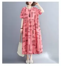 ニュアンスレトロ柄ワンピース ライトレッド9