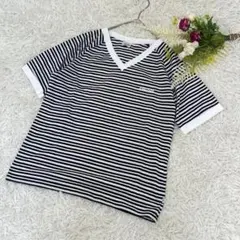 〝ヘッドHEAD〟半袖Tシャツ　Ｖネック　スポーツTシャツ　ボーダー　L