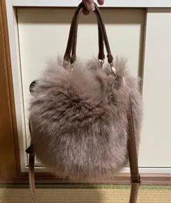 ファー ショルダーバッグ ベージュ 円形