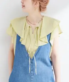 B.C STOCK/ラッフルカラー半袖ブラウス