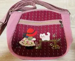 ★新作★スーちゃん＆ねこ＊ショルダー中＊ハンドメイド＊レッド系
