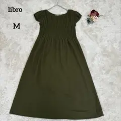 【リブロ】libro フリル袖ロングワンピース 半袖 フレア カーキ M