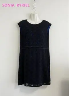 SONIA RYKIEL☆ワンピース38☆ブラック☆花柄☆裏地ブルー【美品】