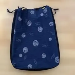ネイビー 和風模様 巾着型和装バッグ
